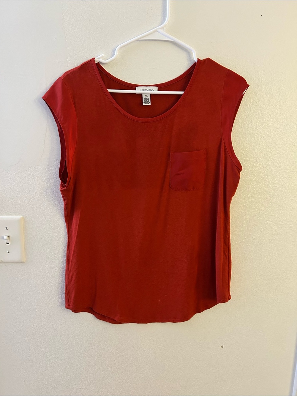 Calvin Klein Women's Autumn brown red Cap Sleeve Pocket Top